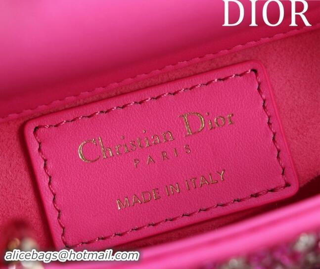 Luxury Cheap Dior Micro Lady Dior Bag in Bead Embroidery M085690 Dark Pink 2024