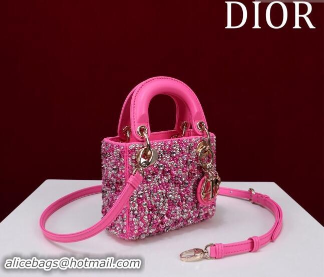 Luxury Cheap Dior Micro Lady Dior Bag in Bead Embroidery M085690 Dark Pink 2024