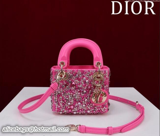 Luxury Cheap Dior Micro Lady Dior Bag in Bead Embroidery M085690 Dark Pink 2024