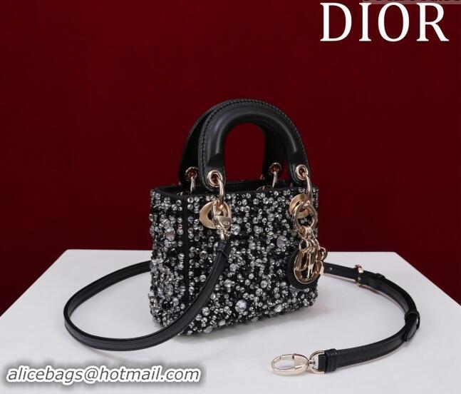 Top Grade Dior Micro Lady Dior Bag in Bead Embroidery M085690 Black 2024