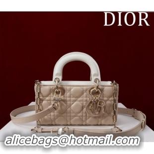 New Design Dior Small Lady D-Joy Bag in Two-Tone Cannage Lambskin M0541 Beige/White 2024