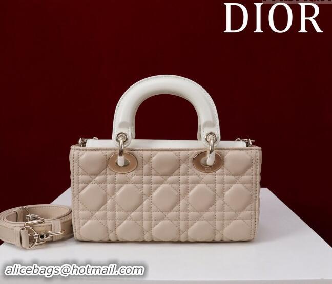 New Design Dior Small Lady D-Joy Bag in Two-Tone Cannage Lambskin M0541 Beige/White 2024