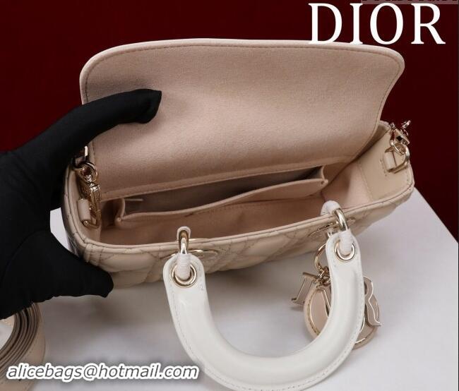 New Design Dior Small Lady D-Joy Bag in Two-Tone Cannage Lambskin M0541 Beige/White 2024