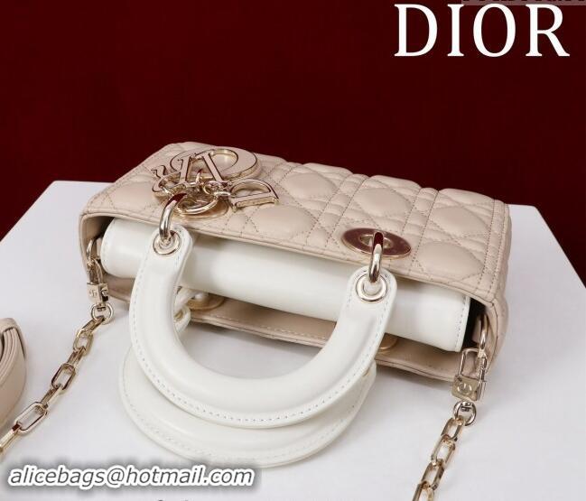 New Design Dior Small Lady D-Joy Bag in Two-Tone Cannage Lambskin M0541 Beige/White 2024