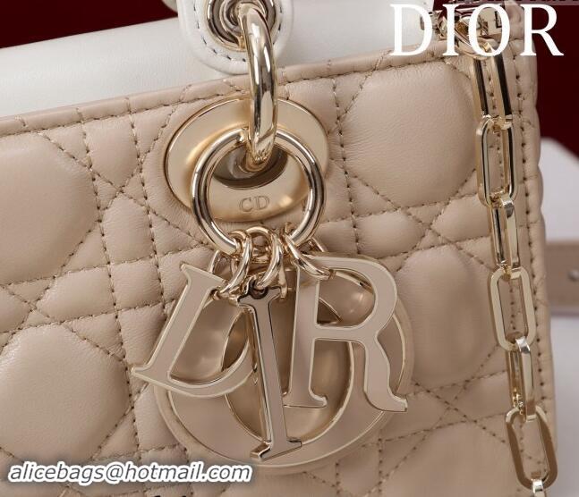 New Design Dior Small Lady D-Joy Bag in Two-Tone Cannage Lambskin M0541 Beige/White 2024