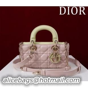 Top Quality Dior Small Lady D-Joy Bag in Two-Tone Cannage Lambskin M0541 Pink/Green 2024