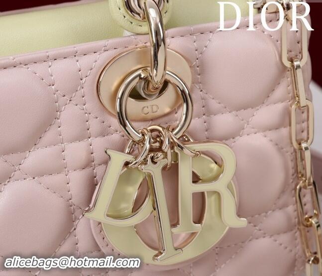 Top Quality Dior Small Lady D-Joy Bag in Two-Tone Cannage Lambskin M0541 Pink/Green 2024