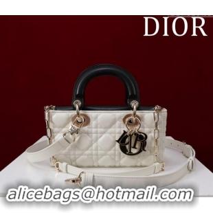 Luxurious Dior Small Lady D-Joy Bag in Two-Tone Cannage Lambskin M0541 White/Black 2024