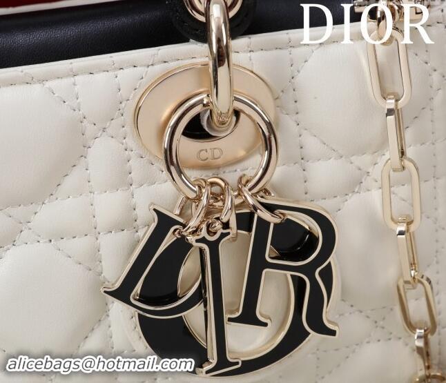 Luxurious Dior Small Lady D-Joy Bag in Two-Tone Cannage Lambskin M0541 White/Black 2024