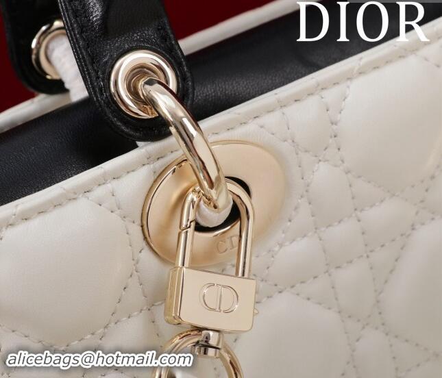 Luxurious Dior Small Lady D-Joy Bag in Two-Tone Cannage Lambskin M0541 White/Black 2024