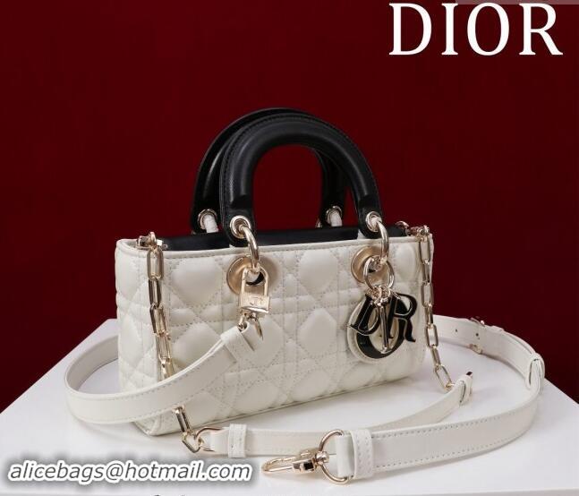 Luxurious Dior Small Lady D-Joy Bag in Two-Tone Cannage Lambskin M0541 White/Black 2024