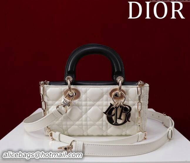 Luxurious Dior Small Lady D-Joy Bag in Two-Tone Cannage Lambskin M0541 White/Black 2024