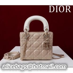 Famous Brand Dior Mini Lady Dior Bag in Two-Tone Cannage Lambskin M0505 Beige/White 2024