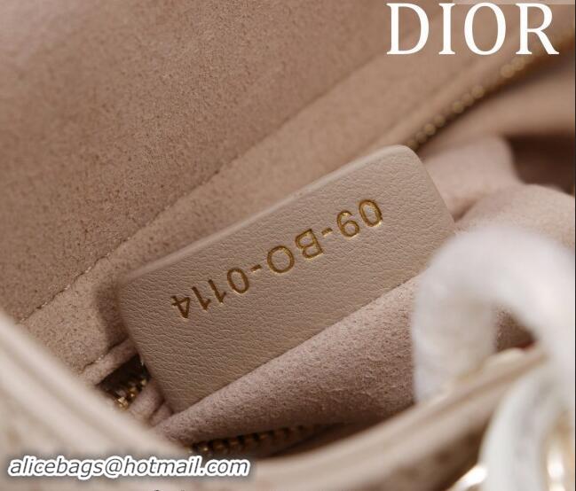 Famous Brand Dior Mini Lady Dior Bag in Two-Tone Cannage Lambskin M0505 Beige/White 2024