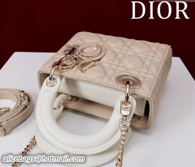 Famous Brand Dior Mini Lady Dior Bag in Two-Tone Cannage Lambskin M0505 Beige/White 2024