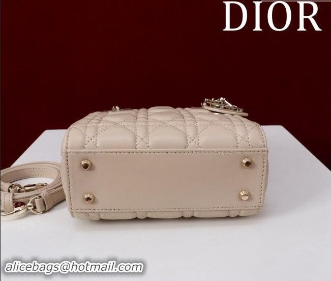 Famous Brand Dior Mini Lady Dior Bag in Two-Tone Cannage Lambskin M0505 Beige/White 2024