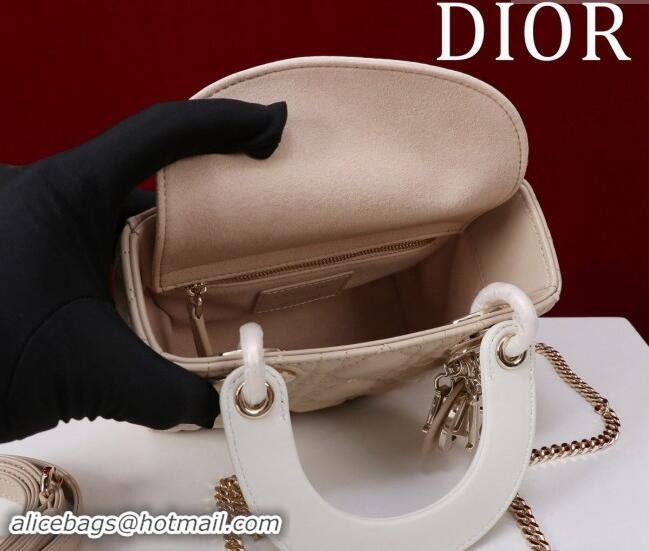 Famous Brand Dior Mini Lady Dior Bag in Two-Tone Cannage Lambskin M0505 Beige/White 2024