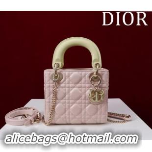 Good Taste Dior Mini Lady Dior Bag in Two-Tone Cannage Lambskin M0505 Pink/Green 2024