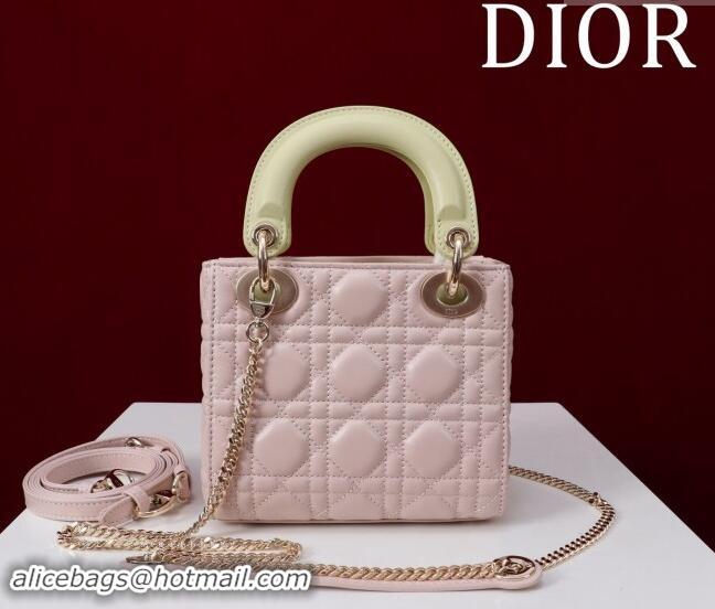 Good Taste Dior Mini Lady Dior Bag in Two-Tone Cannage Lambskin M0505 Pink/Green 2024