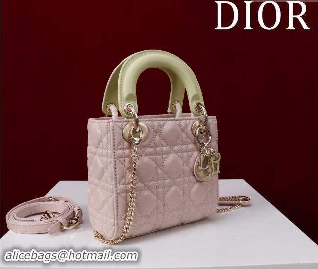 Good Taste Dior Mini Lady Dior Bag in Two-Tone Cannage Lambskin M0505 Pink/Green 2024