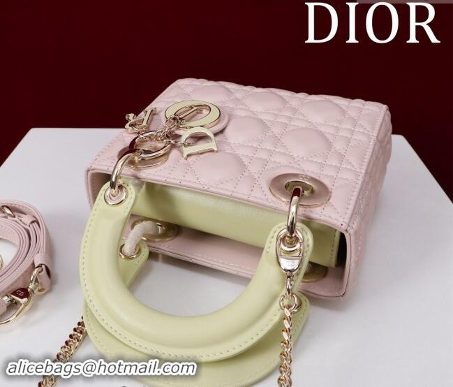 Good Taste Dior Mini Lady Dior Bag in Two-Tone Cannage Lambskin M0505 Pink/Green 2024