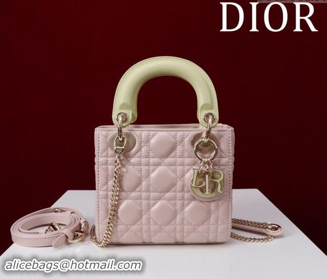 Good Taste Dior Mini Lady Dior Bag in Two-Tone Cannage Lambskin M0505 Pink/Green 2024