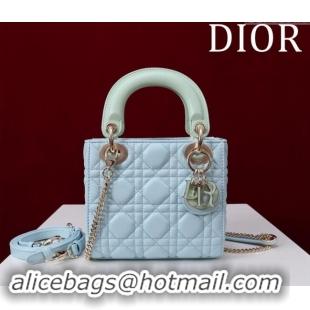 Best Quality Dior Mini Lady Dior Bag in Two-Tone Cannage Lambskin M0505 Blue/Green 2024