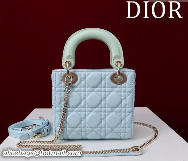 Best Quality Dior Mini Lady Dior Bag in Two-Tone Cannage Lambskin M0505 Blue/Green 2024