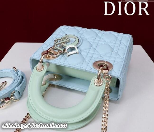 Best Quality Dior Mini Lady Dior Bag in Two-Tone Cannage Lambskin M0505 Blue/Green 2024