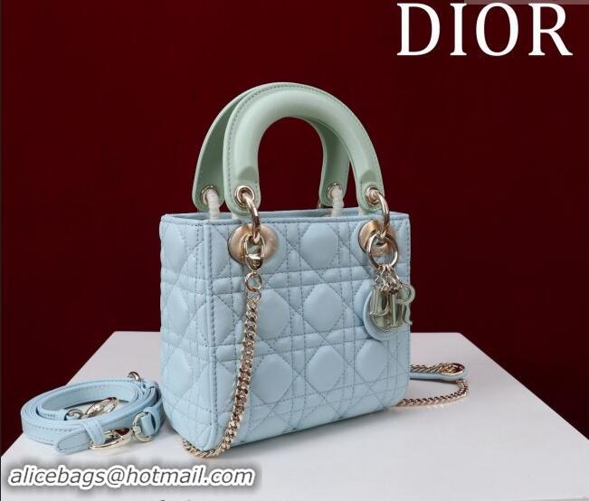 Best Quality Dior Mini Lady Dior Bag in Two-Tone Cannage Lambskin M0505 Blue/Green 2024