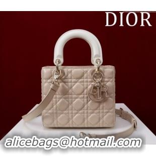 Promotional Dior Small Lady Bag in Two-Tone Cannage Lambskin M0538 Beige/White 2024