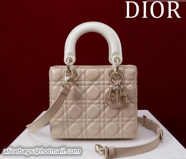 Promotional Dior Small Lady Bag in Two-Tone Cannage Lambskin M0538 Beige/White 2024