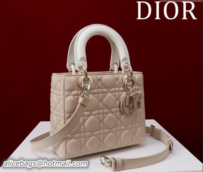 Promotional Dior Small Lady Bag in Two-Tone Cannage Lambskin M0538 Beige/White 2024