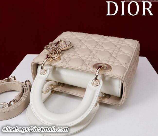 Promotional Dior Small Lady Bag in Two-Tone Cannage Lambskin M0538 Beige/White 2024