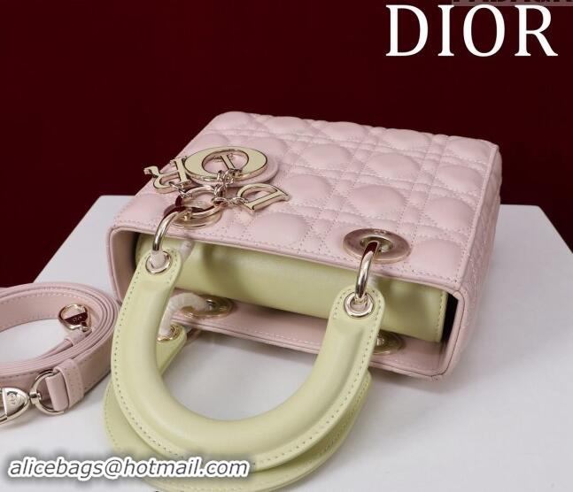 Buy Fashionable Dior Small Lady Bag in Two-Tone Cannage Lambskin M0538 Pink/Green 2024