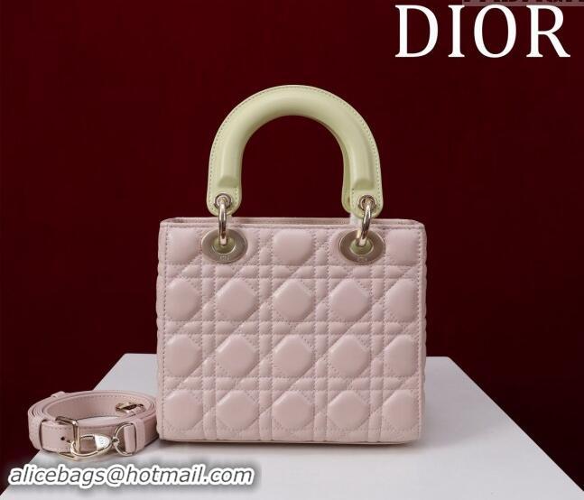 Buy Fashionable Dior Small Lady Bag in Two-Tone Cannage Lambskin M0538 Pink/Green 2024