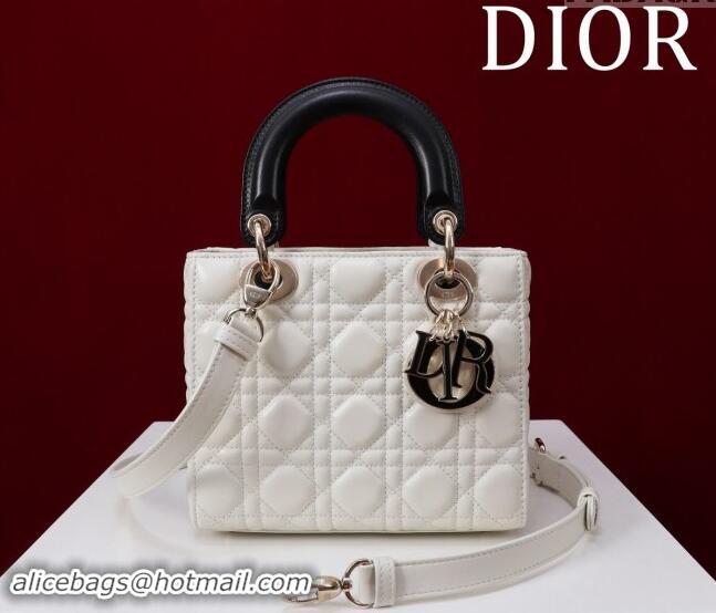 Famous Brand Dior Small Lady Bag in Two-Tone Cannage Lambskin M0538 White/Black 2024