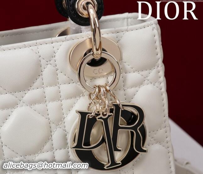 Famous Brand Dior Small Lady Bag in Two-Tone Cannage Lambskin M0538 White/Black 2024