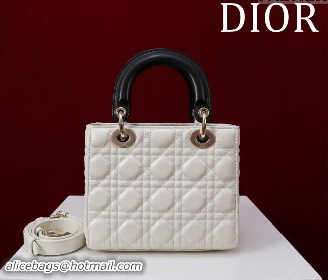 Famous Brand Dior Small Lady Bag in Two-Tone Cannage Lambskin M0538 White/Black 2024