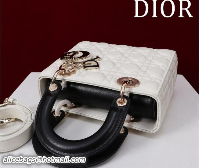 Famous Brand Dior Small Lady Bag in Two-Tone Cannage Lambskin M0538 White/Black 2024