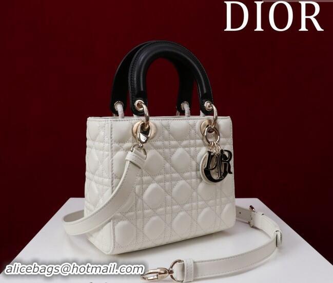 Famous Brand Dior Small Lady Bag in Two-Tone Cannage Lambskin M0538 White/Black 2024