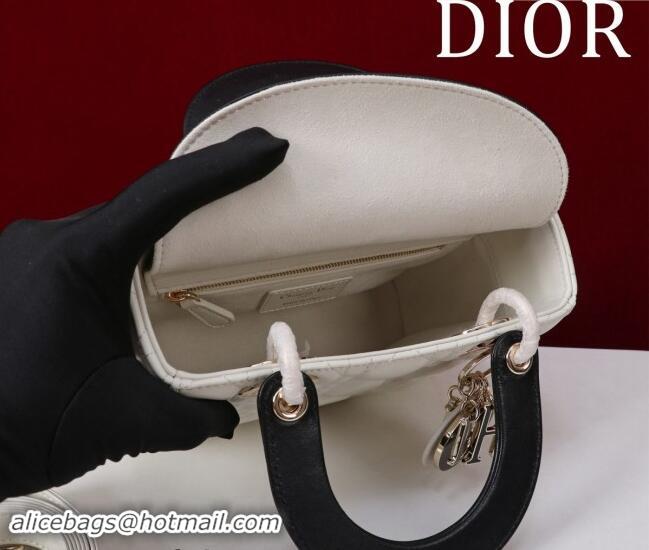 Famous Brand Dior Small Lady Bag in Two-Tone Cannage Lambskin M0538 White/Black 2024