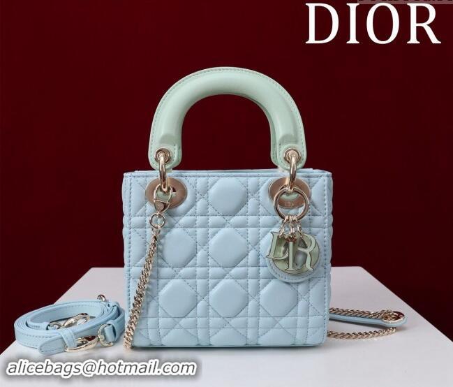 Famous Brand Dior Small Lady Bag in Two-Tone Cannage Lambskin M0538 Blue/Green 2024