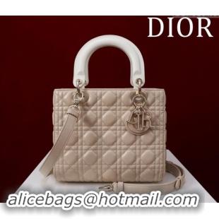 Top Design Dior Medium Lady Bag in Two-Tone Cannage Lambskin M0565 Beige/White 2024