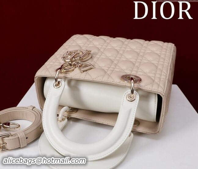 Top Design Dior Medium Lady Bag in Two-Tone Cannage Lambskin M0565 Beige/White 2024