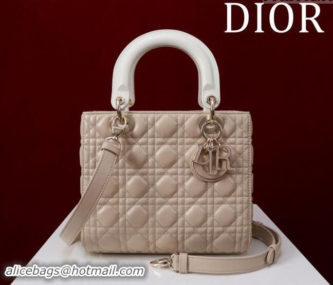 Top Design Dior Medium Lady Bag in Two-Tone Cannage Lambskin M0565 Beige/White 2024