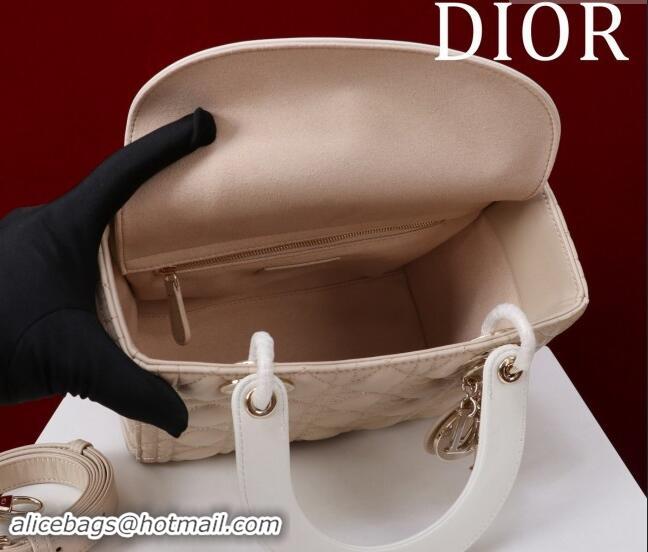 Top Design Dior Medium Lady Bag in Two-Tone Cannage Lambskin M0565 Beige/White 2024