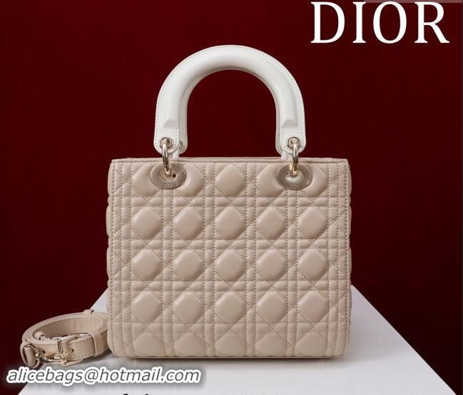 Top Design Dior Medium Lady Bag in Two-Tone Cannage Lambskin M0565 Beige/White 2024