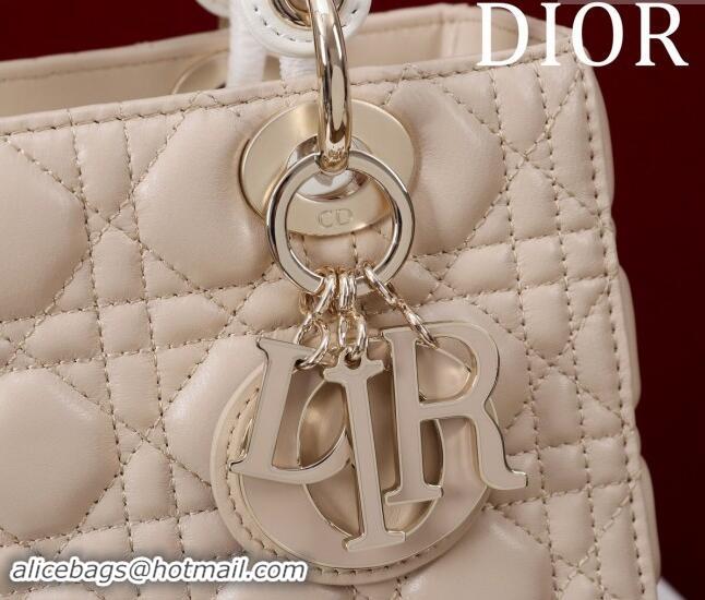 Top Design Dior Medium Lady Bag in Two-Tone Cannage Lambskin M0565 Beige/White 2024