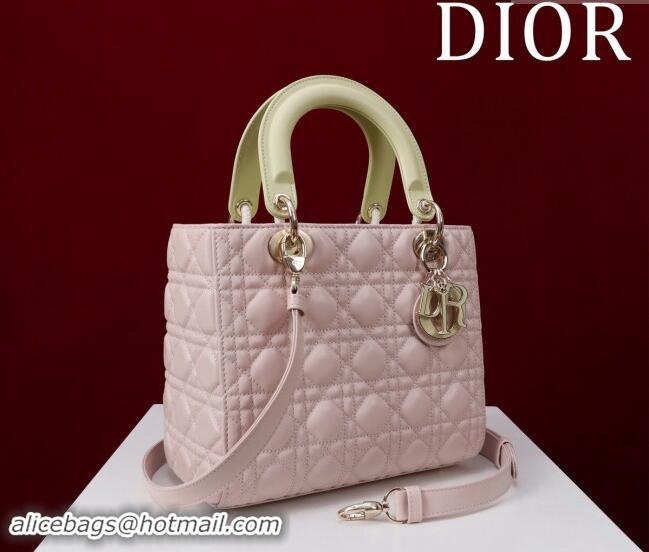 Top Design Dior Medium Lady Bag in Two-Tone Cannage Lambskin M0565 Pink/Green 2024